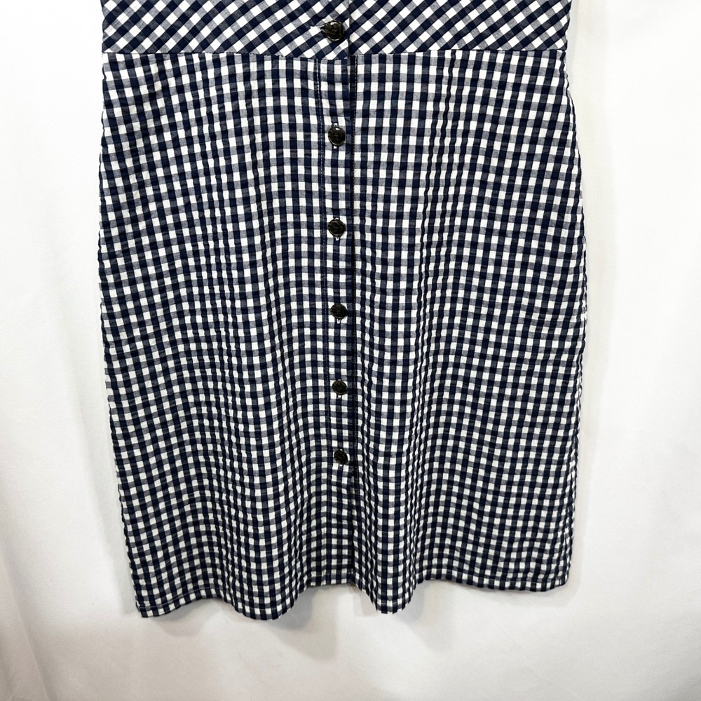 J. Crew Sz 4 Mini Dress Gingham Button Front Sleeveless Blue Academia Prep 1767 - Picture 4 of 9